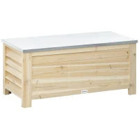 Outsunny Coffre de jardin en bois et couvercle en métal galvanisé 155L avec vérins - 110 x 50 x 50 cm(m-1)