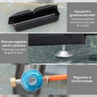 Outsunny Gratar cu gaz si 2 arzatoare, BBQ antiaderent pentru masa cu picioare reglabile, putere 5kW, 48.5x46x21cm, negru(m-7)