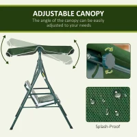 Outsunny Balansoar de Gradina 3 Locuri Acoperis Parasolar si Structura din Otel si Poliester, 172x110x153 cm, Alb si Verde(m-4)