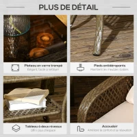 Outsunny Salon de jardin 4 places 4 pièces style colonial table basse coussins beige inclus résine tressée marron clair(m-6)