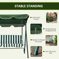 Outsunny Balansoar de Gradina 3 Locuri Acoperis Parasolar si Structura din Otel si Poliester, 172x110x153 cm, Alb si Verde(m-5)