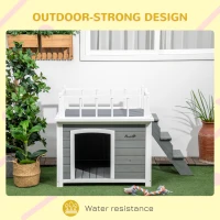 PawHut Cusca de exterior pentru caini cu balcon, scari, Cusca pentru caini rezistenta la intemperii cu picioare inaltate, ferestre, pentru caini de talie mica si medie(m-6)