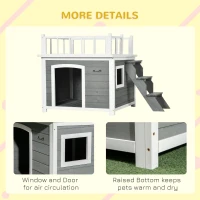PawHut Cusca de exterior pentru caini cu balcon, scari, Cusca pentru caini rezistenta la intemperii cu picioare inaltate, ferestre, pentru caini de talie mica si medie(m-7)