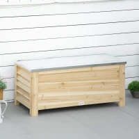 Outsunny Coffre de jardin en bois et couvercle en métal galvanisé 155L avec vérins - 110 x 50 x 50 cm(m-2)