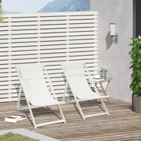 Outsunny Set 2 Scaune Fotoliu Sezlong pentru Exterior, Pliabile si Rabatabile, din Aluminiu, 96.5 x 58 x 91.5cm, Bej(m-2)