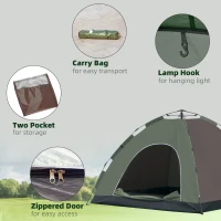 Outsunny Cort pentru Camping Pop-Up pentru 4 Persoane cu Geanta pentru Transport, Carlige pentru Lampa si Buzunare pentru Depozitare, 210x210x135cm(m-5)