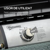 Outsunny Gratar cu gaz si 2 arzatoare, BBQ antiaderent pentru masa cu picioare reglabile, putere 5kW, 48.5x46x21cm, negru(m-5)