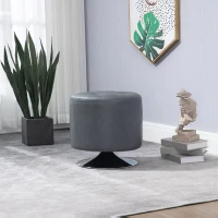 HOMCOM 360° Swivel Foot Stool Round PU Ottoman with Thick Sponge Padding and Solid Steel Base, Grey(m-8)