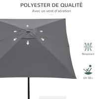 Outsunny Parasol rectangulaire inclinable 2 x 3 m avec manivelle toile polyester imperméabilisée haute densité 180 g/m² gris foncé(m-7)