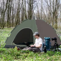 Outsunny Cort pentru Camping Pop-Up pentru 4 Persoane cu Geanta pentru Transport, Carlige pentru Lampa si Buzunare pentru Depozitare, 210x210x135cm(m-2)