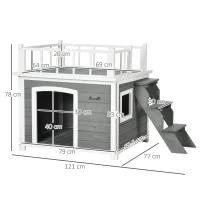 PawHut Cusca de exterior pentru caini cu balcon, scari, Cusca pentru caini rezistenta la intemperii cu picioare inaltate, ferestre, pentru caini de talie mica si medie(m-3)