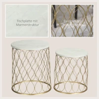Outsunny Set van 2 Tuintafel Bijzettafels Salontafels Retro Draadmand Metalen Mand Tuin Nesttafel Tuinmeubelen Buiten Balkon Staal Goud + Wit Ø41 x 46 cm(m-6)