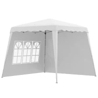 Outsunny Pavilion pliabil cu 2 laterale, Stalpi oblici si geanta de transport, cort de evenimente inaltime reglabila UV50+, cort de gradina, curte, acoperis 2,4 x 2,4 m / baza 2,9 x 2,9 m, alb(m-11)