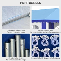 Outsunny namiot imprezowy, namiot piwny, zdejmowane ściany boczne, cztery duże okna, stal+plastik, biały+niebieski, 4 x 3 m(m-7)