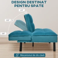 HOMCOM Canapea extensibila cu scaun captusit, canapea cu 3 locuri , canapea cu efect de catifea, verde, Lemn, otel(m-4)