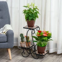 Otusunny Plantenetagere bloemenrek mozaïek plat stevig onderhoudsvriendelijk zwart(m-9)