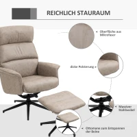 HOMCOM Relaxsessel mit Fußhocker, verstellbare Kopfstütze; Sessel mit Fußbank, verstellbare Rückenlehne, Khaki(m-7)