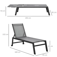 Outsunny Ligstoel tuinstoel relaxstoel 5-traps rugleuning tuinmeubel aluminium grijs(m-3)