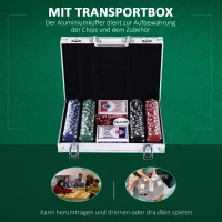 HOMCOM Pokerkoffer pokerset pokerchips 4/5 kleuren 2x kaartspel 5x dobbelstenen 1x aluminium koffer(m-4)