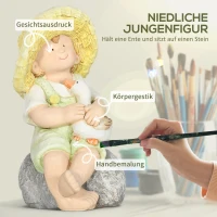 Outsunny Gartenfigur "Kleiner Junge mit Strohhut", Gartendekoration, wetterbeständig, 23,5 cm x 25 cm x 43 cm(m-4)