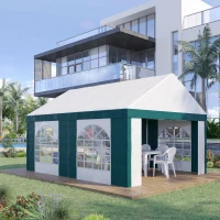 Outsunny Partyzelt, Bierzelt, abnehmbare Seitenwände, vier große Fenster, Stahl+Kunststoff, weiß+grün, 5 x 4 m(m-2)