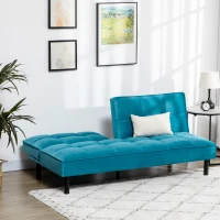 HOMCOM Canapea extensibila cu scaun captusit, canapea cu 3 locuri , canapea cu efect de catifea, verde, Lemn, otel(m-7)