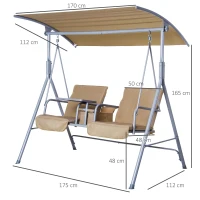 Outsunny Hollywoodschommel 2-zits tuinschommel schommel met zonnekap beige/grijs(m-3)
