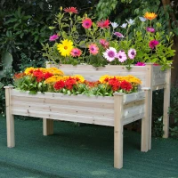 Outsunny Verhoogd bed 2 niveaus koude kas kruidenbed plantenbak met afvoergaten van massief hout(m-10)