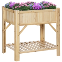 Outsunny Raised Garden Bed Wood with 6 Separate Planting Areas Planting Table Planter Box Non-Woven Fabric Natural 78.5 x 58 x 81 cm