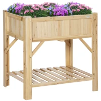 Outsunny Raised Garden Bed Wood with 6 Separate Planting Areas Planting Table Planter Box Non-Woven Fabric Natural 78.5 x 58 x 81 cm(m-1)