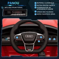 HOMCOM Masina electrica pentru copiii  37-60 luni Licenta Audi cu claxon si butoane muzicale, centuri de siguranta si faruri, PP si metal, 103x58x41 cm, rosu si negru(m-5)