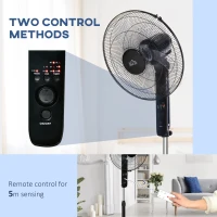 HOMCOM 18" Pedestal Fan, Oscillating Standing Fan with Remote Control, Floor Fan with Adjustable Height, 3 Speed, 7.5-Hour Timer, Black(m-6)