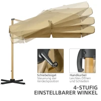 Outsunny Parasol 295x295cm In hoogte verstelbare zweefparasol met parasolvoet(m-6)