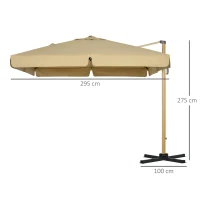 Outsunny Parasol 295x295cm In hoogte verstelbare zweefparasol met parasolvoet(m-3)