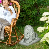 Outsunny Rzeźba Lwa, Figurka do Ogrodu, Odporna na Warunki Pogodowe, Szara(m-2)