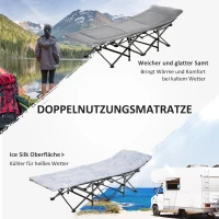 Outsunny Camping Bed Foldable Camp Bed Folding Bed with Pillow Side Pocket Mattress Guest Bed Loadable up to 150 kg Travel Outdoor Oxford Light Grey 188 x 64.5 x 53 cm(m-4)