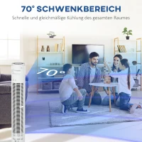 HOMCOM Torenventilator met afstandsbediening 70° draaiend 77 cm staande ventilator 45 W(m-6)