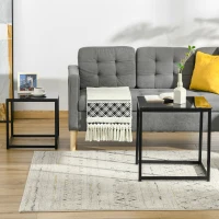 HOMCOM 2er-Set Beistelltische, modernes Design, stapelbar, Glastisch, Schwarz(m-7)