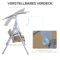 Outsunny Hollywoodschommel 2-zits tuinschommel schommel met zonnekap beige/grijs(m-4)