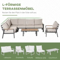 Outsunny Zestaw Mebli Ogrodowych dla 6 Osób z Sofą, Fotelami, Stolikiem, Poduszkami, Ramą z Aluminium, Kremowobiały(m-4)