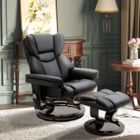HOMCOM Relaxfauteuil met Massage en Voetenbank, Kunstleer, 79 x 82 x 101 cm, Ligfunctie(m-2)