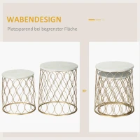 Outsunny Set van 2 Tuintafel Bijzettafels Salontafels Retro Draadmand Metalen Mand Tuin Nesttafel Tuinmeubelen Buiten Balkon Staal Goud + Wit Ø41 x 46 cm(m-4)