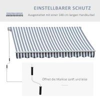 Outsunny Markise Gelenkarmmarkise Sonnenschutz Handkurbel Balkon Alu Grau Weiß 2,95 x 2,45 m(m-4)