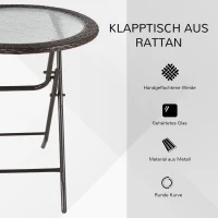 Outsunny tuintafel, ronde klaptafel, Ø68 cm campingtafel voor balkon staal(m-6)