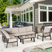 Outsunny Zestaw Mebli Ogrodowych dla 6 Osób z Sofą, Fotelami, Stolikiem, Poduszkami, Ramą z Aluminium, Kremowobiały(m-2)