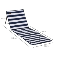 Outsunny strandligstoel, opvouwbaar, verstelbare rugleuning, zijvak, zachte bekleding, stalen frame, blauw+wit, 142x51x40cm(m-3)