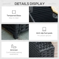 Outsunny Set 7 Piese Living pentru Exterior din PE Rattan cu Canapea Puf Masuta Negru si Kaki(m-6)