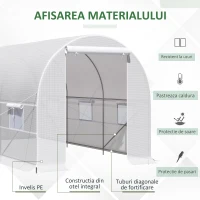 Outsunny Sera tunel cu Schelet in Otel Galvanizat si Prelata in Polietilen 6 Ferestre Infasurate Alb 4 x 2 x 2 m(m-5)