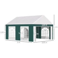 Outsunny Partyzelt, Bierzelt, abnehmbare Seitenwände, vier große Fenster, Stahl+Kunststoff, weiß+grün, 5 x 4 m(m-3)