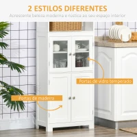 HOMCOM Armário de Cozinha com 2 Portas de Vidro Temperado 2 Prateleiras Abertas e Armário com Prateleira Ajustável 60x30x162 cm Branco(m-5)